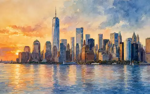Aquarellmalerei der New Yorker Skyline repräsentiert künstlerisch den Hauptsitz von Moody's Corporation, ISIN US6153691059 - Foto: THN