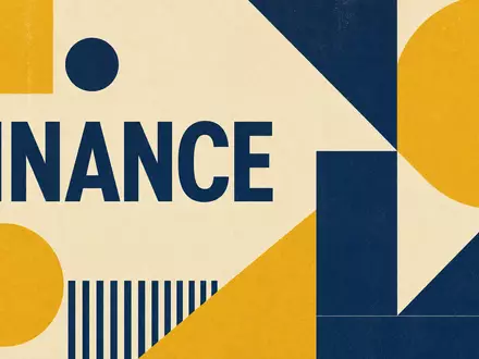 Geometrisches Bauhaus-Poster mit Sektor-Text FINANCE symbolisiert Moody's Corporation, ISIN US6153691059, in reduzierter Designsprache - Foto: THN