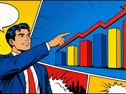 Farbenfrohe Pop-Art-Comic-Szene mit Finanzanalystin und Diagrammen inszeniert Moody's Corporation, ISIN US6153691059, im Comic-Stil - Foto: THN