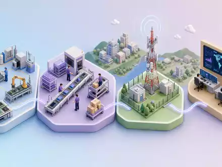 Motorola Solutions (ISIN US6200763075) isometrische 3D-Grafik der Wertschöpfungskette von Fertigung bis Leitstelle - Foto: THN