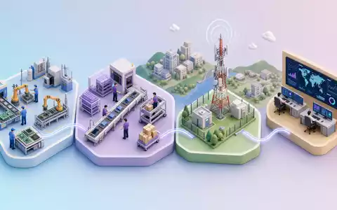 Motorola Solutions (ISIN US6200763075) isometrische 3D-Grafik der Wertschöpfungskette von Fertigung bis Leitstelle - Foto: THN