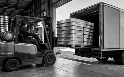 Dokumentarische Schwarzweißaufnahme eines Lagerarbeiters illustriert die Logistik von Monster Beverage, ISIN US61174X1090, im Getränke-Vertrieb weltweit - Foto: THN
