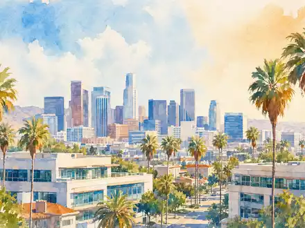 Aquarellmalerei einer kalifornischen Skyline steht sinnbildlich für den Sitz von Monster Beverage, ISIN US61174X1090 - Foto: THN