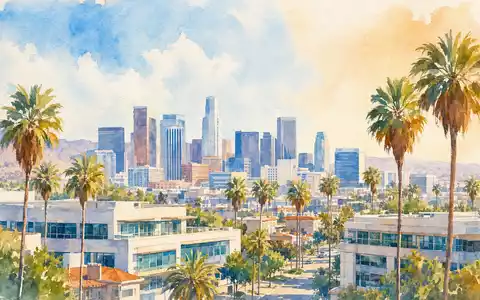 Aquarellmalerei einer kalifornischen Skyline steht sinnbildlich für den Sitz von Monster Beverage, ISIN US61174X1090 - Foto: THN