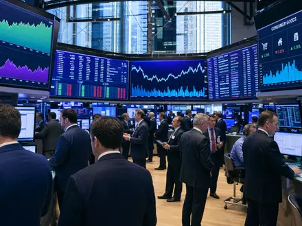 Editorial-Aufnahme eines Börsenparketts mit Konsumgüter-Charts repräsentiert den Börsenhandel mit Monster Beverage, ISIN US61174X1090 - Foto: THN