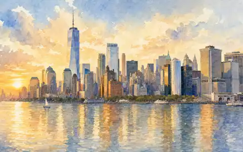 Aquarellmalerei einer Finanzdistrikt-Skyline repräsentiert Morgan Stanley Aktie mit der ISIN US6174464486 künstlerisch - Foto: THN