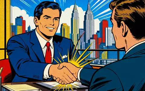 Pop-Art-Comic mit Bankgeschäft und Handschlag verbildlicht die Morgan Stanley Aktie mit ISIN US6174464486 stilisiert - Foto: THN
