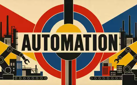 Emerson Electric Sektor US2910111044 als Bauhaus-Geometrieposter mit AUTOMATION-Schrift und Industriesilhouetten in Primärfarben - Foto: THN