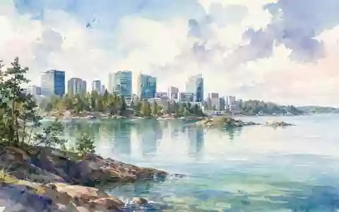 Neste Oyj FI0009013296 präsentiert Aquarellbild der Espoo Skyline mit Glasgebäuden und finnischer Schärenküste - Foto: THN