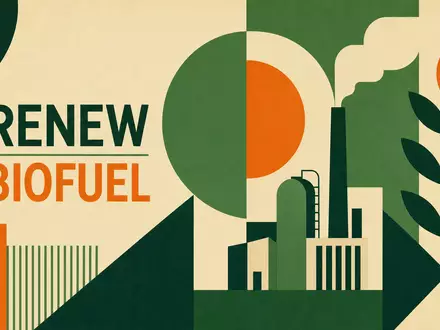 Neste Oyj FI0009013296 gestaltet ein geometrisches Bauhaus-Poster mit den Sektor-Schriftzügen RENEW und BIOFUEL prominent - Foto: THN