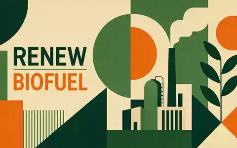 Neste Oyj FI0009013296 gestaltet ein geometrisches Bauhaus-Poster mit den Sektor-Schriftzügen RENEW und BIOFUEL prominent - Foto: THN