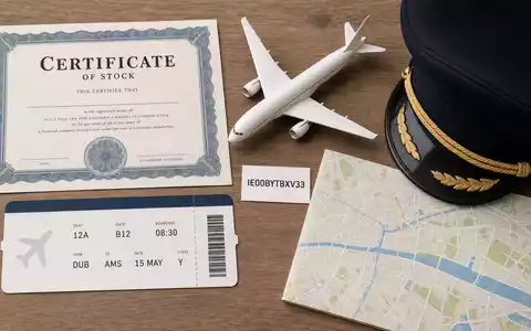 Flatlay mit Aktienzertifikat und ISIN-Karte IE00BYTBXV33 stellt Ryanair Holdings plc als Investmentobjekt visuell dar - Foto: THN