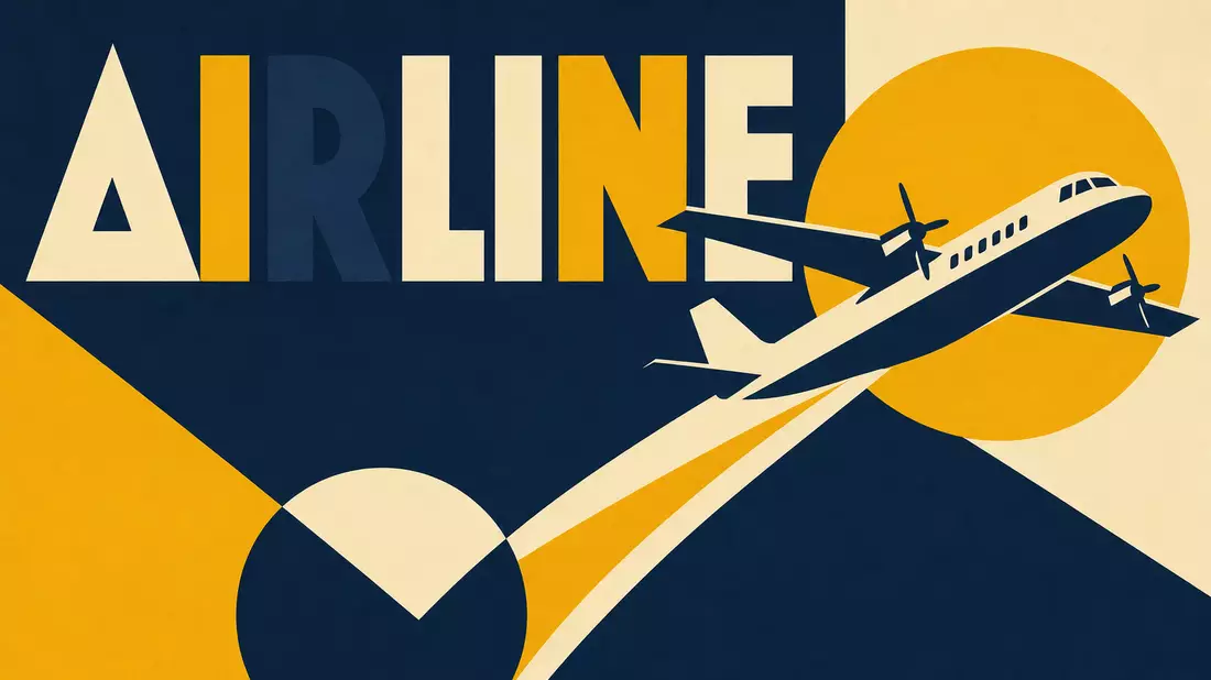 Bauhaus-Poster mit geometrischem Flugzeugmotiv und großem Schriftzug AIRLINE