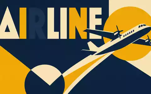 Geometrisches Bauhaus-Poster mit Sektor-Schriftzug AIRLINE veranschaulicht die Branche von Ryanair Holdings plc, ISIN IE00BYTBXV33 - Foto: THN