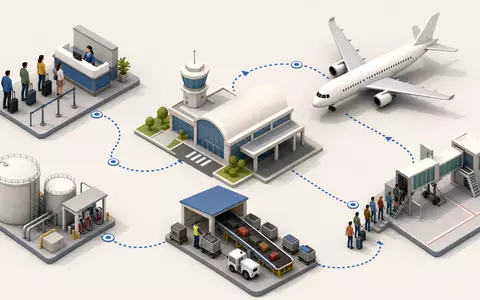 Isometrisches 3D-Diagramm der Wertschöpfungskette illustriert das Geschäftsmodell von Ryanair Holdings plc, ISIN IE00BYTBXV33 - Foto: THN
