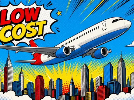 Farbenfrohe Pop-Art-Comic-Szene mit fliegendem Flugzeug symbolisiert Ryanair Holdings plc, ISIN IE00BYTBXV33, unterhaltsam und modern - Foto: THN