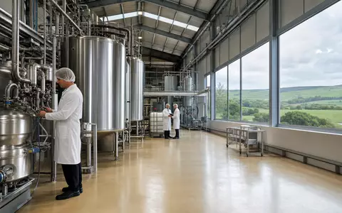 Kerry Group plc IE0004906560 zeigt fotorealistisch eine moderne Produktionsanlage für Lebensmittelzutaten mit Edelstahltanks in Irland - Foto: THN