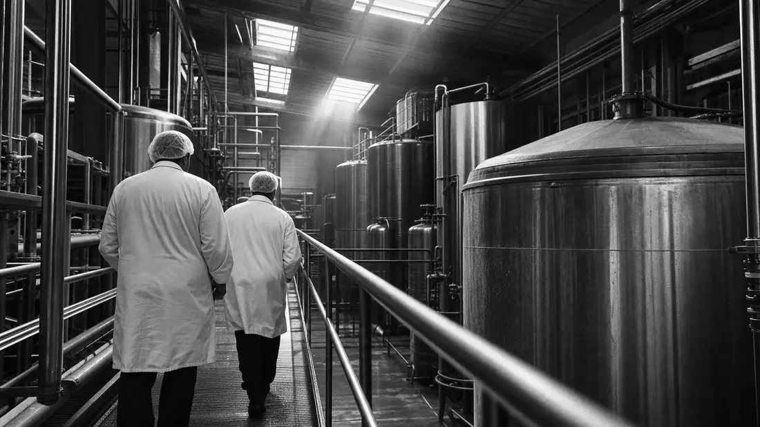 Schwarzweiß-Reportage einer Zutatenfabrik, Kerry Group plc IE0004906560, dokumentarisch