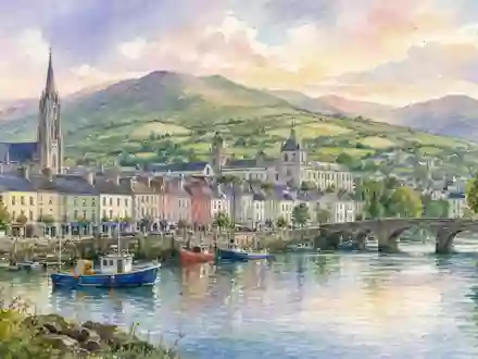 Kerry Group plc IE0004906560 wird als Aquarell dargestellt, das Tralee in Irland malerisch abbildet - Foto: THN