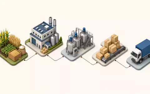 Kerry Group plc IE0004906560 illustriert isometrisch die Wertschöpfungskette von Rohstoffen bis zur Auslieferung der Produkte - Foto: THN
