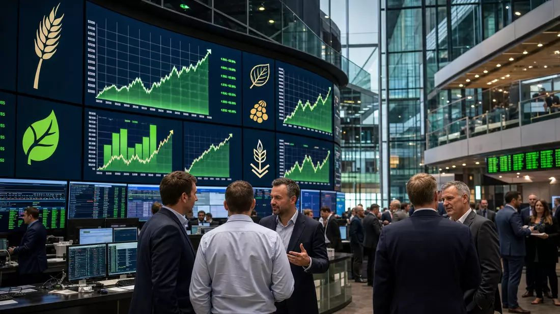 Börsen-Editorial Trading-Floor Dublin mit Charts, Kerry Group plc IE0004906560, Aktienhandel