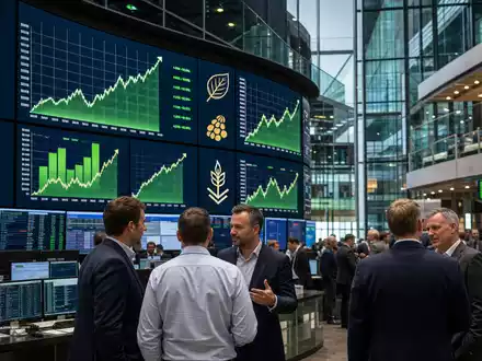 Kerry Group plc IE0004906560 wird im Börsen-Editorial mit Handelsraum in Dublin und sektorspezifischen Charts gezeigt - Foto: THN