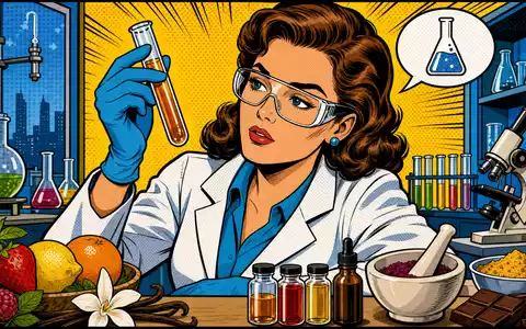 Kerry Group plc IE0004906560 erscheint als farbenfrohe Pop-Art-Comic-Szene mit Lebensmittelwissenschaftlerin im Labor - Foto: THN