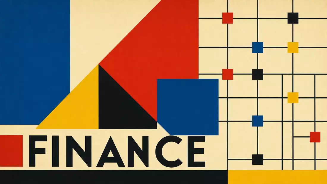 Geometrisches Bauhaus-Poster mit Formen und dem Wort FINANCE