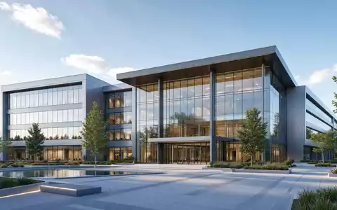 Masco Corporation US5745991068 zeigt ein Architektur-Render einer modernen Firmenzentrale aus Glas und Stahl - Foto: THN