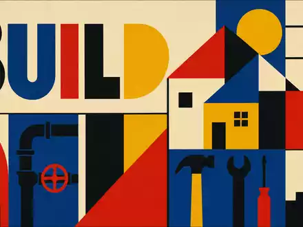 Masco Corporation US5745991068 inspiriert ein geometrisches Bauhaus-Poster mit Werkzeugen und dem Wort BUILD - Foto: THN