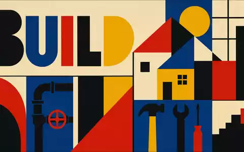 Masco Corporation US5745991068 inspiriert ein geometrisches Bauhaus-Poster mit Werkzeugen und dem Wort BUILD - Foto: THN