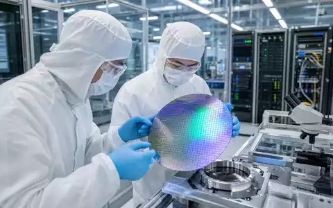 Fotorealistische Szene zeigt Reinraum-Techniker mit Siliziumwafer, passend zu Marvell Technology, Aktie ISIN US5738741041, Halbleiterbranche - Foto: THN