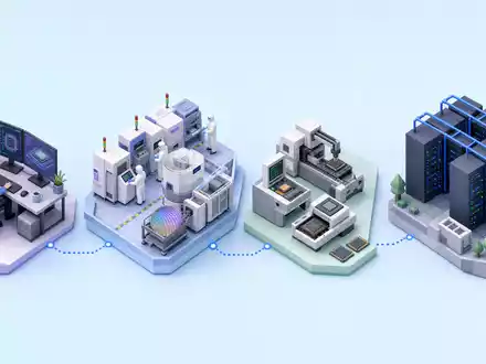 Isometrische 3D-Grafik zeigt Wertschöpfungskette von Marvell Technology, Aktie ISIN US5738741041, vom Chipdesign bis Rechenzentrum - Foto: THN