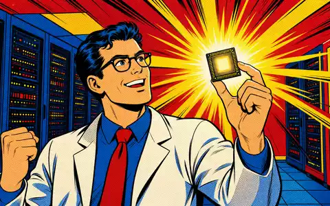 Pop-Art-Comic mit strahlendem Mikrochip in Ingenieurshand versinnbildlicht Marvell Technology, Aktie ISIN US5738741041, Halbleiterbranche - Foto: THN