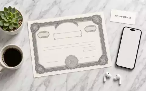 Match Group Inc. (ISIN US57669L1008) inszeniert Flatlay mit Aktienzertifikat, ISIN-Karte und Smartphone auf Marmor - Foto: THN