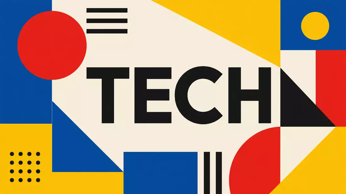 Bauhaus-Poster mit geometrischen Formen und dem Schriftzug TECH