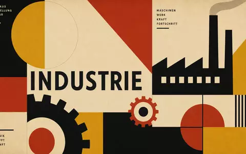 Bauhaus-Poster mit geometrischen Formen und Industrie-Motiven repräsentiert die Holding MBB SE, ISIN DE000A0ETBQ4, symbolisch - Foto: THN