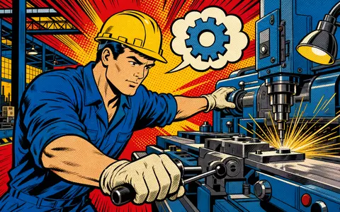 Pop-Art-Comic zeigt Fabrikarbeiter an Maschine, illustriert humorvoll die Industrieholding MBB SE, ISIN DE000A0ETBQ4 - Foto: THN