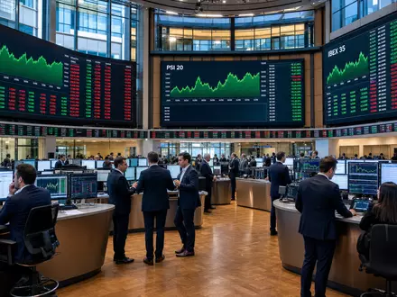 EDP Renováveis S.A. (ES0127797019) notiert an Euronext Lisbon, Editorial zeigt Trading-Floor mit PSI 20 Charts - Foto: THN