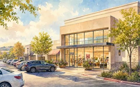 Aquarellmalerei zeigt Einkaufszentrum mit Beauty-Storefront, symbolisiert Standorte von Ulta Beauty Inc., ISIN US90384S3031, USA - Foto: THN