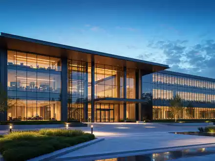 Architektur-Render eines modernen Firmensitzes symbolisiert Konzernstruktur von Ulta Beauty Inc., ISIN US90384S3031, Abenddämmerung - Foto: THN