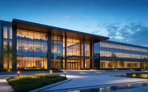 Architektur-Render eines modernen Firmensitzes symbolisiert Konzernstruktur von Ulta Beauty Inc., ISIN US90384S3031, Abenddämmerung - Foto: THN