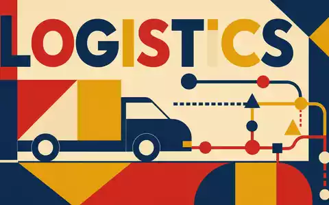 Bauhaus-Poster symbolisiert Uber Technologies (US90353T1007): geometrische Formen, stilisiertes Lieferfahrzeug und Schriftzug LOGISTICS in Primärfarben - Foto: THN