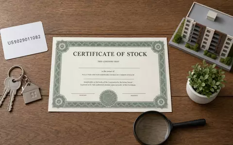 UDR Inc. (US9029011082) als Investment dargestellt: Aktienzertifikat, ISIN-Karte und Wohngebäudemodell im Flatlay - Foto: THN