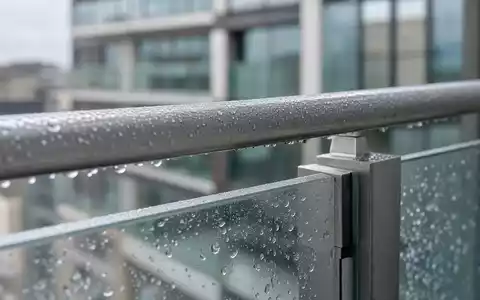 UDR Inc. (US9029011082) baut Qualität in Details: Makroaufnahme einer nassen Balkonbrüstung an Wohngebäuden - Foto: THN