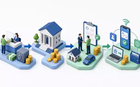 Isometrische 3D-Grafik der Bank-Wertschöpfungskette veranschaulicht Geschäftsprozesse von UniCredit S.p.A., Aktie ISIN IT0004781412, Finanzdienstleistungen Italien - Foto: THN