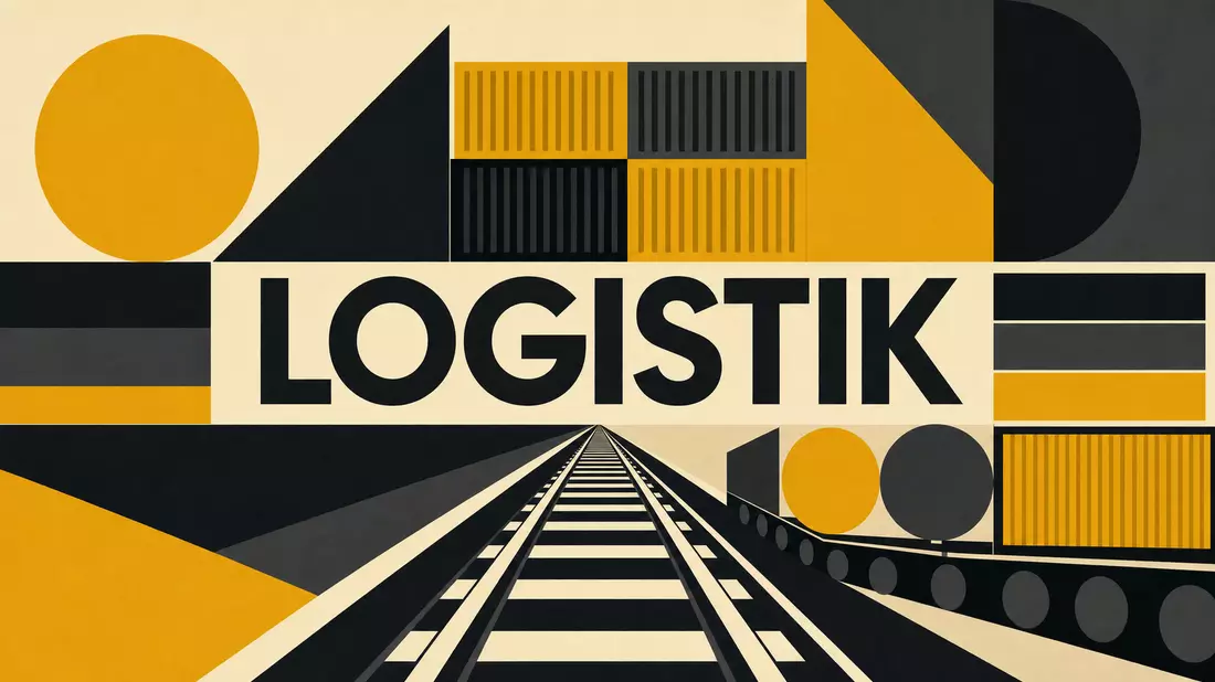 Geometrisches Bauhaus-Poster mit Container-Formen und dem Wort LOGISTIK