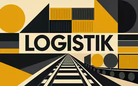 Bauhaus-Poster mit geometrischen Formen und Text LOGISTIK vertritt Union Pacific Corp, ISIN US9078181084, Schienengüterverkehr-Branche visuell - Foto: THN