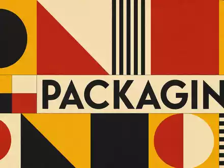 Packaging Corp of America (US6951561022): Bauhaus-inspiriertes Poster mit geometrischen Formen und dem Wort PACKAGING - Foto: THN