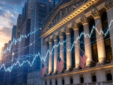 Packaging Corp of America (US6951561022): Börsen-Editorialbild der NYSE-Fassade mit überlagerten abstrakten Kurscharts - Foto: THN